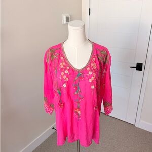 Johnny Was Floral Embroidered Pink Women's Top